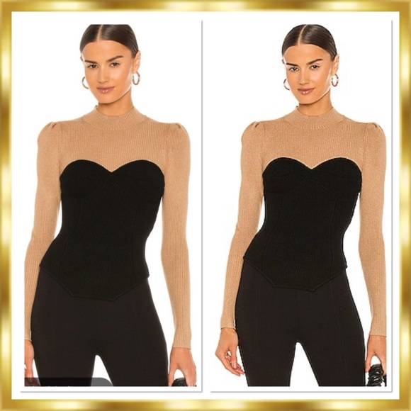 Fleur Du Mal Ribbed Knit Contrast Black Tan Sweater XS mock neck